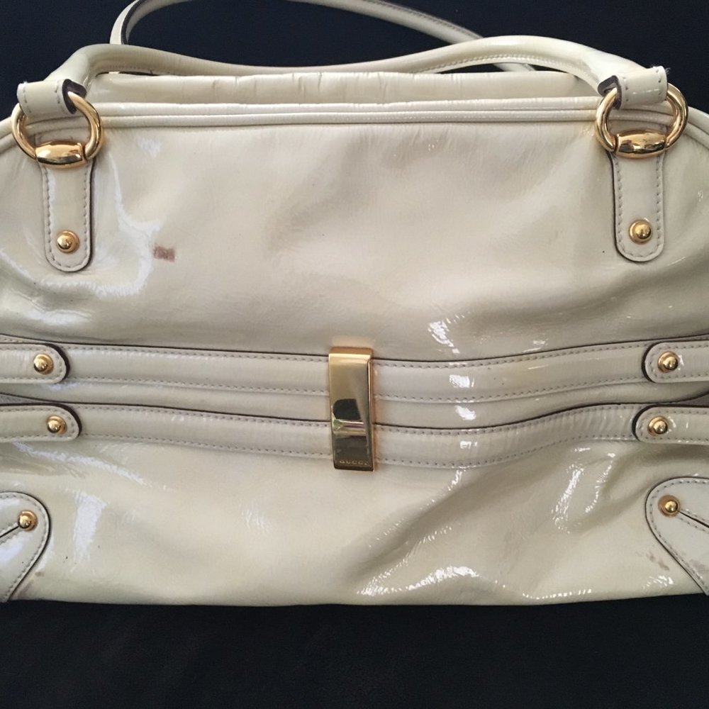 Gucci Bamboo Patent Leather Wave Boston Satchel / Shoulder Handbag 159398 - Picture 2 of 5